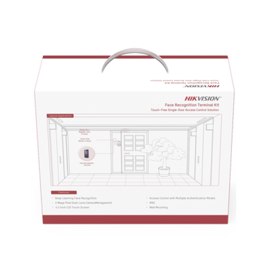 Kit de Control de Acceso TODO INCLUIDO con Lector de Rostros, QRs , Tarjetas y Huellas / 3,000 Rostros / Compatible con App Hik-Connect / Videoportero / Incluye Electroimán  Botón de Salida y Montajes Z y L para imán 