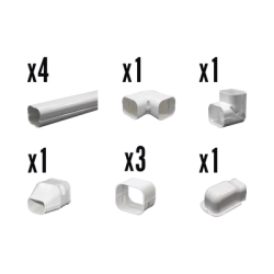 Kit de Canaletas Para la Organización de Tuberías y Cables Eléctricos en Instalaciones de Aire Acondicionado, Uso en Interiores y Exteriores, PVC Rígido, Ideal Para Minisplit, Contenido de Kit (11 Piezas), (3000-00000)