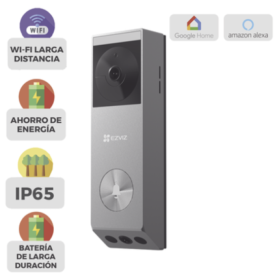 Doorbell de Bateria Recargable con Transformador o Panel Solar (Incluye Panel) / 3 megapíxel / Doble Lente / Protección IP65 / Audio de Dos Vías