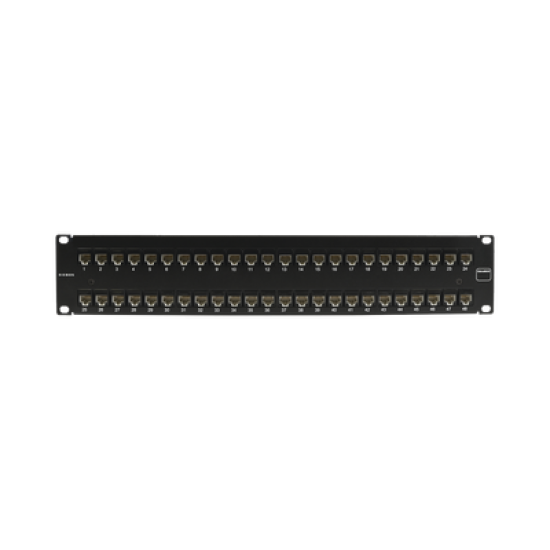Patch Panel UltraMAX. UTP, Precargado con Jacks Cat5e, 48 Puertos, Plano, 2U