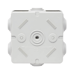 Caja de derivación de PVC Autoextinguible con 6 entradas, tapa a presión, 80x80x40 MM (Medidas internas, mayor área permisible para el cable, Para instalación al exterior (IP44)