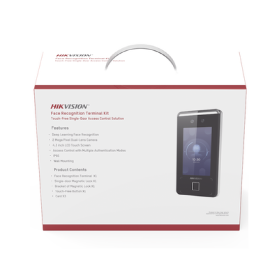Kit de Control de Acceso TODO INCLUIDO con Lector de Rostros, QRs , Tarjetas y Huellas / 3,000 Rostros / Compatible con App Hik-Connect / Videoportero / Incluye Electroimán  Botón de Salida y Montajes Z y L para imán 