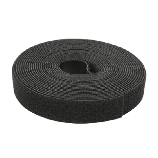 Cinta de Contacto Autoadherente Color Negro / 1.6 cm x 25 metros / Espalda con Espalda (Gancho y Bucle) 