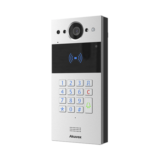 Videoportero SIP / Teclado y Lector de Tarjeta / Notificación App / Notificación Llamada Telefónica / Configuración en la Nube / POE / IP65 / Cámara de 2 MP / NFC / PIN Temporal para Visitas / Control de 2 Puertas