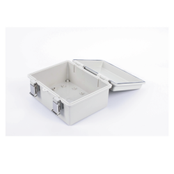 Gabinete de Plástico ABS, Uso en Intemperie IP66 (170 x 220 x 110 mm) Cierre por broche Inoxidable y Permite Cerrado con Candado y Llave (Perno 5mm) No Incluido