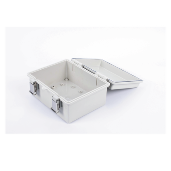 Gabinete de Plástico ABS, Uso en Intemperie IP66 (170 x 220 x 110 mm) Cierre por broche Inoxidable y Permite Cerrado con Candado y Llave (Perno 5mm) No Incluido