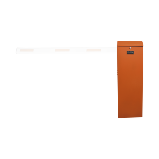 Barrera vehicular izquierda / Soporta brazo de hasta 3 m / Apertura en 1.5 s /Final de carrera ajustable por programación / Movimiento fluido / Diseño elegante color naranja