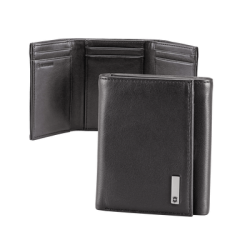 Cartera Athens Negra de Piel con Compartimento de Micromalla para ID. Doblable en 3 Partes con Divisor de Billetes. Pocket Wallet