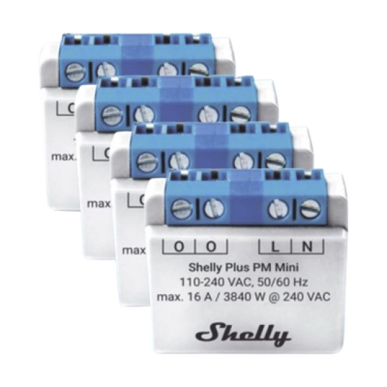 KIT 4 piezas El medidor de potencia más pequeño,  inteligente con Wi-Fi, medición de consumo, 1 canal 16A,