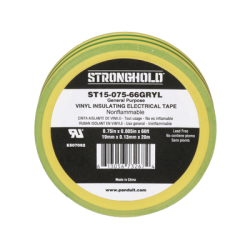Cinta Eléctrica STRONGHOLD para Aislar, de PVC, Uso Construcción General en Tierras Físicas, Grosor de 0.13 mm (5 mil), Ancho de 19.05 mm, y 20.12 m de Largo, Color Amarillo/Verde.