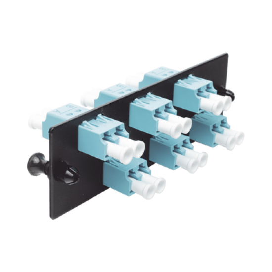 Placa Acopladora de Fibra Optica FAP, Con 6 Conectores LC Duplex (12 Fibras), Para Fibra Multimodo OM3/OM4, Color Aqua