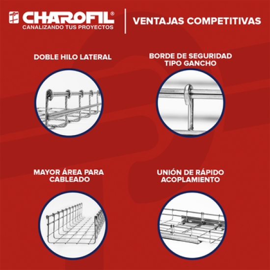 Charola Bimetálica Tipo Malla 54/100 mm, Ideal Para Utilizarse al Exterior o Zonas Húmedas, Hasta 86 Cables Cat6, Tramo de 3 Metros