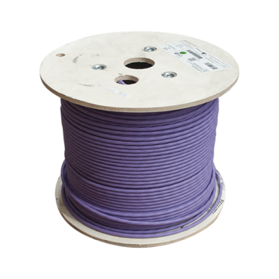 Bobina de Cable Blindado S/FTP de 4 pares, Cat7A, Inmune a Ruido e Interferencias, LS0H (Bajo humo, Cero Halógenos), Color Violeta, 305 m