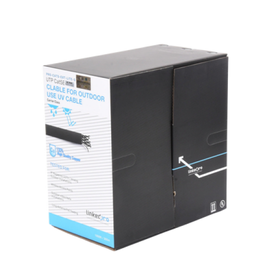 Bobina de cable de 305 m, Cat5e, color negro, sin blindar, para aplicaciones de videovigilancia, redes de datos. Uso en intemperie