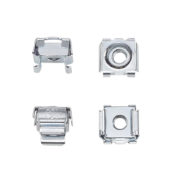 Kit de 20 Tuercas Enjauladas #10-32, Para Uso en Gabinetes o Racks con Rieles con Orificios Cuadrado, de Acero, Color Plateado