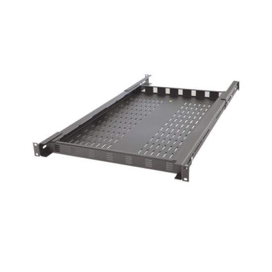 Charola Ventilada para Soportar Equipos en Rack, Profundidad Ajustable de 495 a 965 mm, 1U, Color Negro