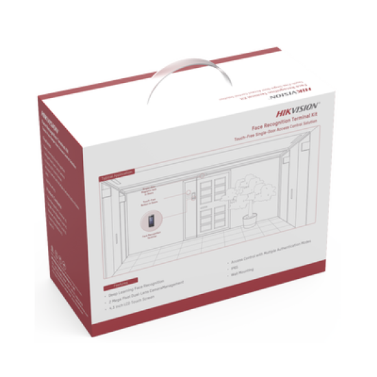 Kit de Control de Acceso TODO INCLUIDO con Lector de Rostros, QRs , Tarjetas y Huellas / 3,000 Rostros / Compatible con App Hik-Connect / Videoportero / Incluye Electroimán  Botón de Salida y Montajes Z y L para imán 