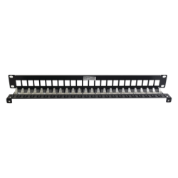 Patch Panel TERA-MAX Blindado de 24 Puertos, Modular (vacío), Plano, Color Negro, 1UR