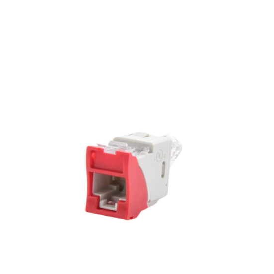 Jack UltraMAX Cat6A, UTP, Montaje híbrido en Placa de Pared (Plano y Angulado), Color Rojo, Punch Down