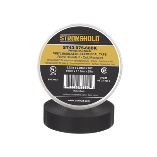Cinta Eléctrica STRONGHOLD para Aislar, de PVC, Uso Profesional en Construcción Eléctrica, Grosor 0.18mm (7 mil), Ancho 19mm, y 20m Largo, Color Negro. Superior a cintas Super 33