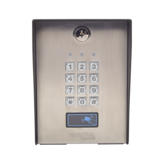 Teclado exterior/interior antivandálico, 3 relevadores, 50 códigos de visitantes, 1200 usuarios