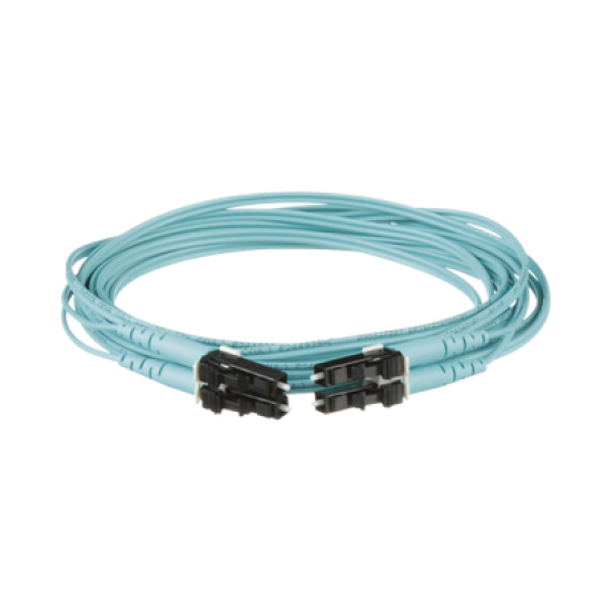 Jumper de Fibra Optica Multimodo 50/125 OM3, LC-LC Duplex, OFNR (Riser), Color Aqua, 9 Metros