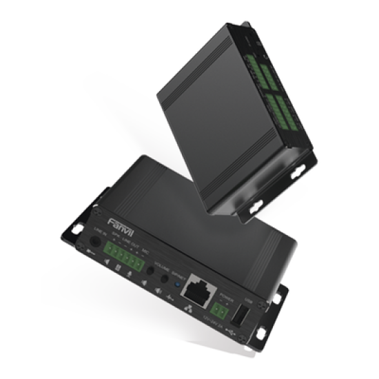 Gateway para Voceo IP/SIP,  Entrada de audio (3.5mm), salida de amplificador integrado de hasta 30W, puerto USB (reproducción de MP3),