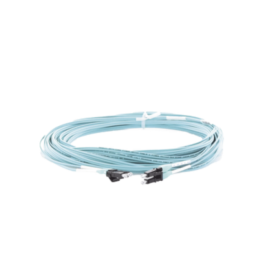 Jumper de Fibra Optica Multimodo 50/125 OM3, LC-LC Duplex, OFNR (Riser), Color Aqua, 15 Metros