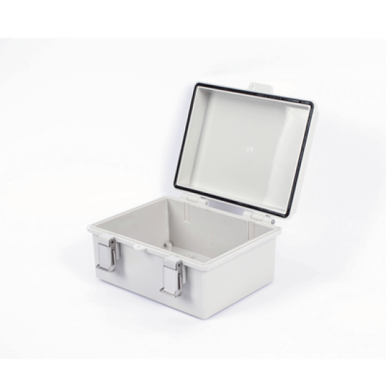 Gabinete de Plástico ABS, Uso en Intemperie IP66 (170 x 220 x 110 mm) Cierre por broche Inoxidable y Permite Cerrado con Candado y Llave (Perno 5mm) No Incluido