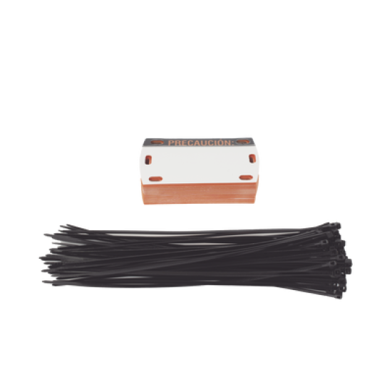 Etiqueta Autolaminada para Identificación de Fibra Optica Paquete de 25 piezas, Para Uso Interior/Exterior, Dimensiones de 90 x 50 mm, Color Negro con Naranja