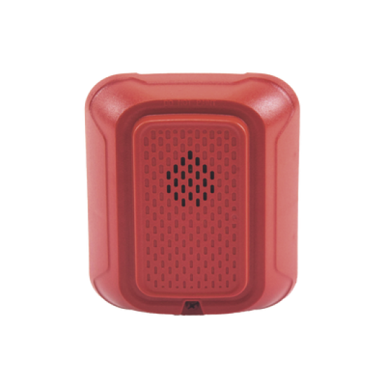 Sirena para Montaje en Pared, 12 a 24 Vcc, Color Rojo, Nuevo Diseño Moderno y Elegante y Menor Consumo de Corriente