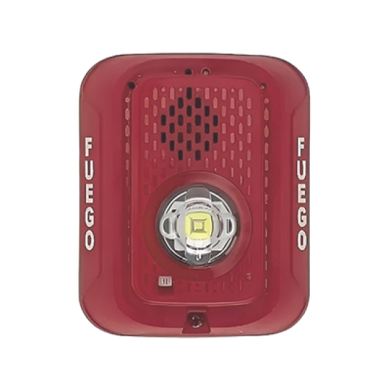 Sirena con Lampara LED Estroboscópica / 2 hilos / Montaje en Pared / Color Rojo / Configuración Estroboscópica Seleccionable