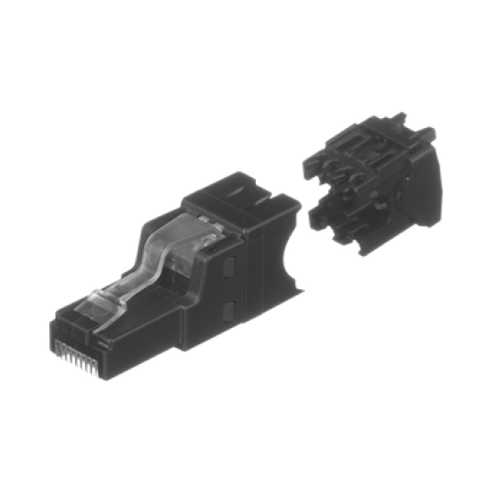 Plug RJ45 UTP, Instalación Recta, Terminación en Campo Certificable, Compatible con Cat5e, Cat6 y Cat6A, Color Negro