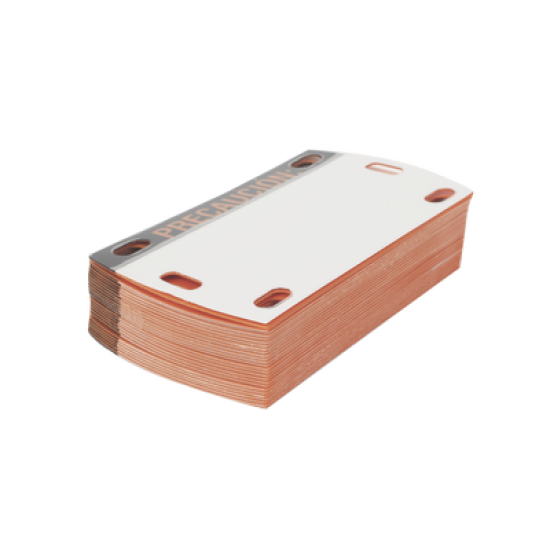 Etiqueta Autolaminada para Identificación de Fibra Optica Paquete de 25 piezas, Para Uso Interior/Exterior, Dimensiones de 90 x 50 mm, Color Negro con Naranja