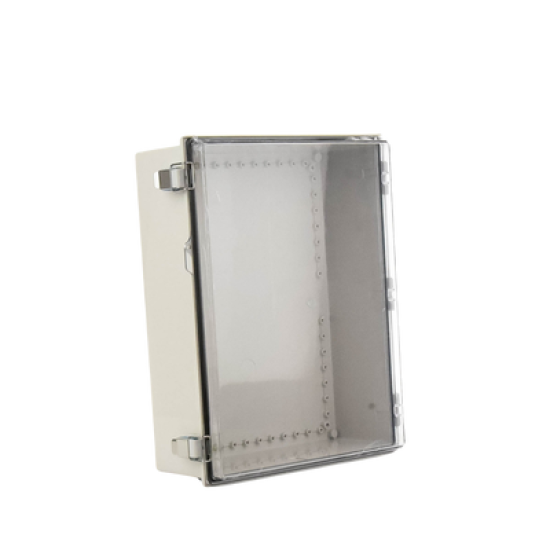Gabinete Plástico ABS, Puerta Transparente, Uso en Intemperie (350 x 460 x 160 mm) Cierre por Broches Inoxidables y Permite Cerrado con Candado y Llave (Perno 5mm) No Incluido