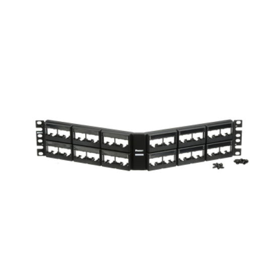 Panel de Parcheo Modular Mini-Com (Sin Conectores), Angulado, Sin Blindaje, Con Etiqueta y Cubierta, de 48 puertos, 2UR