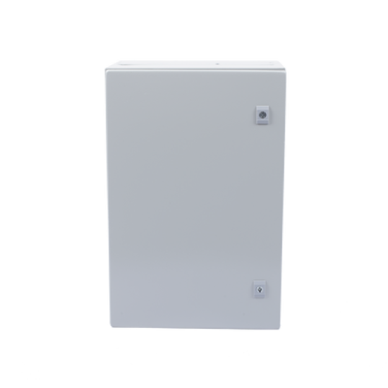 Gabinete de Acero IP66 Uso en Intemperie (400 x 600 x 250 mm) con Placa Trasera Interior Metálica y Compuerta Inferior Atornillable (Incluye Chapa y Llave T).