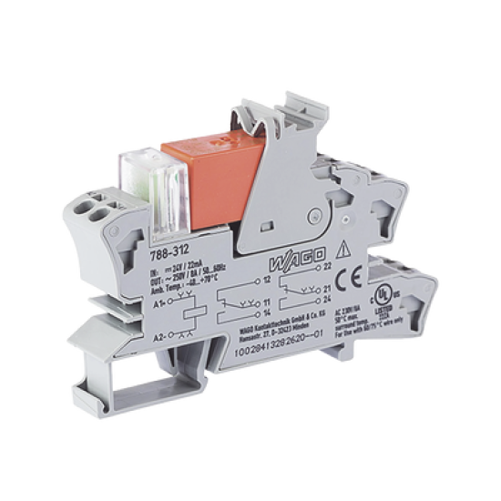 Rele Tensión nominal de entrada: 24 VCC; 2 inversores; Corriente permanente límite 8 A