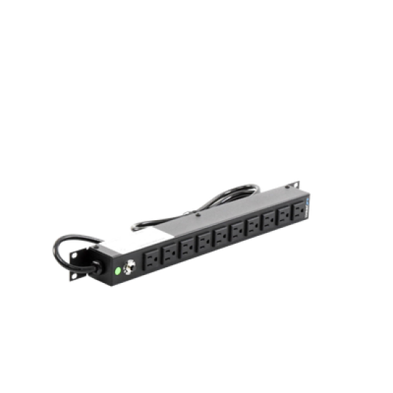 Tomacorriente Horizontal (PDU) de 10 Contactos (NEMA 5-15R) Rack 19