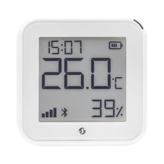 Pantalla Sensor de temperatura y humedad, inteligente e inalámbrico, integrable a la App de Shelly.