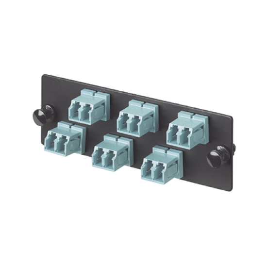 Placa Acopladora de Fibra Optica FAP, Con 6 Conectores LC Duplex (12 Fibras), Para Fibra Multimodo OM3/OM4, Color Aqua