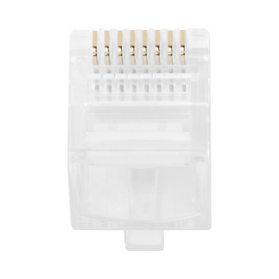 Bote con 100 Plugs Pass through RJ45 Cat5e sin blindaje, chapado de oro a 30 micras para durabilidad extrema