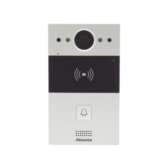 Videoportero de 1 Botón / Lector de Tarjetas MIFARE y PROX EM / Notificación a APP / 100% en la Nube / Notificación por Llamada Telefónica / SIP / ONVIF / IP65 / Cámara 2MP / Panel de Aluminio / Control de 2 Puertas