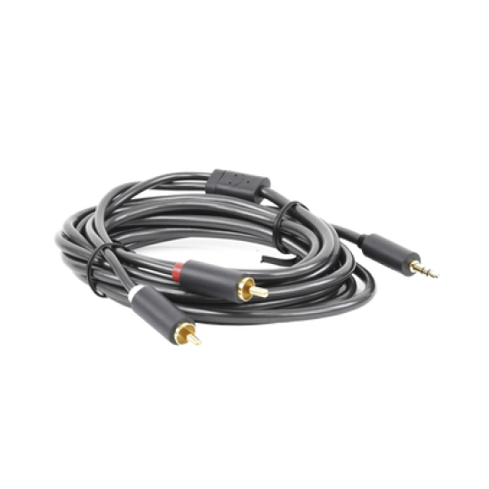 Cable Adaptador de 3.5mm Macho a 2 RCA Macho / 3 Metros / Color Gris / Blindaje Múltiple / ABS / Alta Calidad 