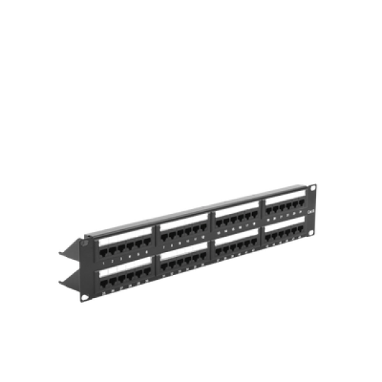 Panel de parcheo de impacto (110) UTP de 48 puertos Cat6, 19in, 2U, con barra para organizar cable