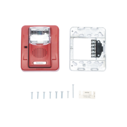 Sirena Estrobo, 12/24 Vcd, Multi Candela, Montaje En Pared, Color Rojo, Serie HE (0500-06020)