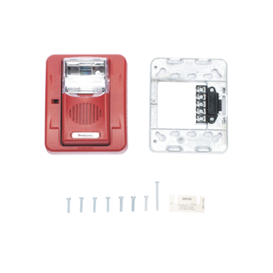 Sirena Estrobo, 12/24 Vcd, Multi Candela, Montaje En Pared, Color Rojo, Serie HE (0500-06020)