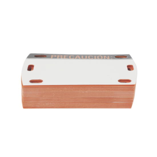Etiqueta Autolaminada para Identificación de Fibra Optica Paquete de 25 piezas, Para Uso Interior/Exterior, Dimensiones de 90 x 50 mm, Color Negro con Naranja