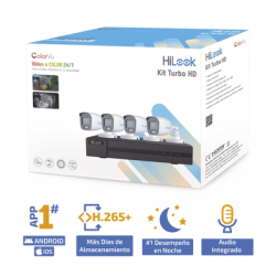 Kit TurboHD 1080p / DVR 4 Canales / 4 Cámaras Bala ColorVu con Micrófono Integrado / Fuente de Poder / Accesorios de Instalación