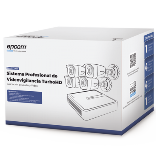 (MICRÓFONO Integrado) Kit TurboHD 1080p Lite / DVR 4 canales / Audio por Coaxitron / 4 Cámaras Bala de Metal con Micrófono Integrado
